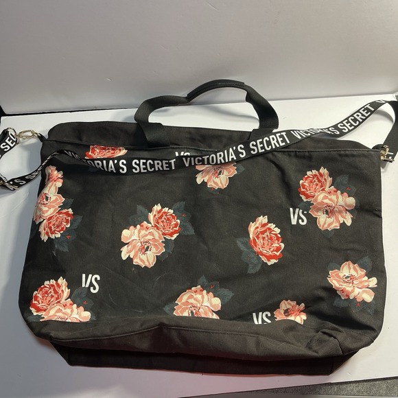 VS Pink Roses Duffle Bag Black Pink - Picture 3 of 3